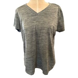 Eddie Bauer FreeDry Gray Heathered V-Neck Short Sleeve Athletic Top Womens XL